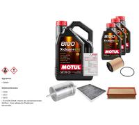 Febi Controllo Set 8L Motul 8100 x-Pulire 0W-30 per VW Multivan V Per 3.2
