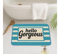 Feblilac Hello Gorgeous - Tappeto da bagno morbido e assorbente con tipografia audace, antiscivolo, lavabile in lavatrice, tappetino decorativo per bagno, bagno o camera da letto