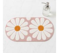 Feblilac Tappeto da bagno ovale con margherite, tappetino antiscivolo per pavimento del bagno, in microfibra lavabile, per soggiorno, casa, asciugatura rapida