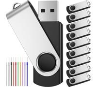 FEBNISCTE 8 GB Chiavetta USB 10 Pezzi, Pennette USB 2.0 Pen Drive | 8GB Portatile Pennetta USB Metallo,Penna USB Pendrives 8 Giga Girevole Kit Unità Memoria Flash Regalo Natalizio- Nero