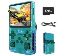 Febotak R36S - Console da gioco retrò portatile con schermo IPS da 3,5", 128 GB di memoria, oltre 40.000 giochi, basato su LINXU Open Source ARKOS, batteria da 3500 mAh (Macaron verde trasparente)