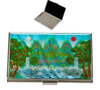 February Mountain Custodia per biglietti da visita in madreperla, regalo tradizionale coreano, sottile supporto in metallo per carte di credito e biglietti da visita, portafoglio tascabile