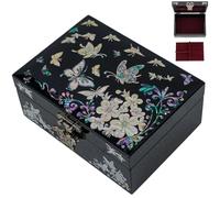 February Mountain Elegante portagioie laccato intarsiato in madreperla con vassoio per anelli rimovibile foderato in velluto