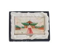 February Mountain Porta biglietti da visita in madreperla, design coreano Hanbok Woman | Elegante custodia sottile per biglietti da donna, viaggi, ufficio, compleanno, regalo culturale, fiore di