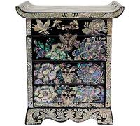 FEBRUARY MOUNTAIN Portagioie fatto a mano in madreperla con 2 cassetti, specchio - orologio, vassoio anello, collana, organizer per orecchini - floreale, motivo farfalla - regalo per ragazze e donne