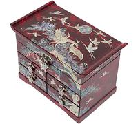 February Mountain Scatola organizer per gioielli in legno di madreperla - Scatola per gioielli da donna, con cassetti spaziosi, ideale per anelli, bracciali, orologi, catene, accessori (Crane_Red)