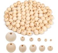 Febsow Palline di legno naturale da infilare, sfere di legno con foro, perline di legno, rotonde per fai da te, decorazioni per gioielli, bracciali, collane, vermi portafortuna (14MM-200PCS)