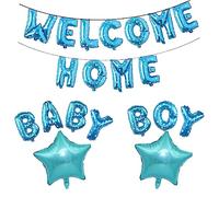 Fechy Banner a palloncino con lettera di benvenuto a casa, con palloncini in lamina a stella, per neonati, baby shower, benvenuto a casa, decorazioni per feste in famiglia (stella blu)