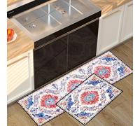 Fecialy 2 Pezzi Antiscivolo Tappeto Cucina Set, Lavabile Tappetini Retro e Tappeti Addensato Silicone Backing Tappetini,43x75cm+43x120cm