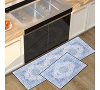 Fecialy 2 Pezzi Antiscivolo Tappeto Cucina Set, Lavabile Tappetini Retro e Tappeti Addensato Silicone Backing Tappetini,43x75cm+43x120cm