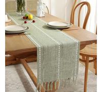 Fecialy Cotone lino salvia verde Tabella Runner 183x33cm lungo con fatto a mano Tassel stile Agriturismo Tabella Runners per Holiday Party Tavolo da pranzo Decorazioni di nozze