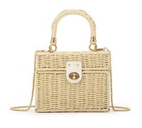 Fecialy Donne Intrecciate a Mano Rattan Borsa a Tracolla Spiaggia Paglia Tote Bag Quadrato Boho Crossbody Bag,Beige