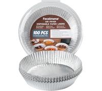 Fecolmena Carta Forno per Friggitrice, 100 Pezzi Fogli Alluminio Rotondi Usa e Getta, Materiale Sicuro per Contatto Alimentare e Resistente Alle Alte Temperature per Friggitrice ad Aria & Forno