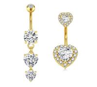 FECTAS 2 Pezzi Barre per Ombelico Cuore Dangle Barre per Ombelico Cuore Anello per Ombelico Acciaio Inossidabile 14G Gioielli per Piercing all'ombelico per Le Donne 10mm Oro