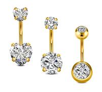 FECTAS 3pcs Barre dell'ombelico Oro 10mm Piercing Ombelico Acciaio Chirurgico Gioielli del Piercing Cuore Farfalla