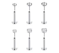FECTAS 6pcs Threadless Push-in Lip Bars Labret Stud Cartilagine Tragus Helix Piercing Gioielli Flat Back Orecchini in Acciaio Inox 16G 8mm Lip Ear