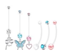 FECTAS Piercing per ombelico gravidanza, 14, 16, 18, 25, 32, 35, 38 mm, lunghezza barretta: in plastica, per gravidanza, da appendere al cuore, perla, ombelico, Acrilico