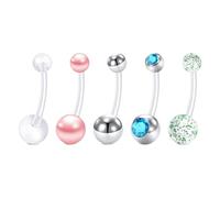 FECTAS Piercing per ombelico per gravidanza 14 16 18 25 32 35 38mm Lunghezza del bastoncino Piercing per ombelico in plastica per gravidanza Appeso Cuore Perla Piercing per ombelico Gioielli, 14 mm