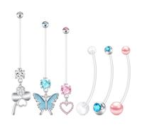 FECTAS Piercing per ombelico per gravidanza 14 16 18 25 32 35 38mm Lunghezza del bastoncino Piercing per ombelico in plastica per gravidanza a forma di cuore con perla Appeso Gioielli per ombelico