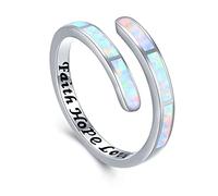 Fede Amore Speranza/Posso fare tutto Anello Anello in Argento Sterling 925 Opale Anello Gioielli Anello Regolabile Signore Ragazze Donne, Argento sterling, Opale