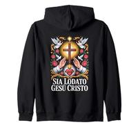 Fede Cristiana Sia Lodato Gesù Cristo Croce Sacro Cuore Felpa con Cappuccio