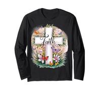 Fede Croce Floreale Farfalle Cristo Fiori Ragazza Religiosa Maglia a Manica