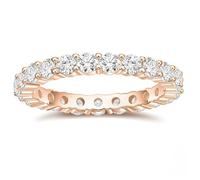 Fede di fidanzamento eterna scintillante in argento sterling con zircone cubico bianco 3MM per Donna Oro rosa, Taglia 15