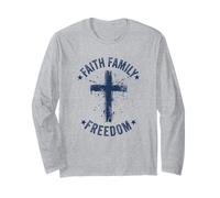 Fede Famiglia libertà Bandiera Americana patriota USA Christian Maglia a Manica