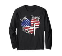 Fede Famiglia Libertà Cuore Cristiano Americano 4 luglio Maglia a Manica