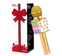Fede Microfono Karaoke Bluetooth Wireless per Bambini, Karaoke Portatile con Luci LED Multicolore per Cantare, Funzione Eco, Compatibile con Android/iOS, PC o smartphone