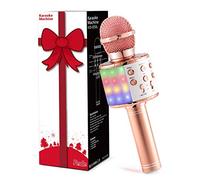 Fede Microfono Karaoke Bluetooth Wireless per Bambini, Karaoke Portatile con Luci LED Multicolore per Cantare, Funzione Eco, Compatibile con Android/iOS, PC o smartphone