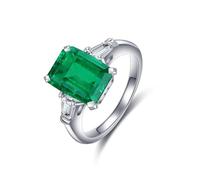 Fede Nuziale Anelli Argento Vintage Sterling 925 Smeraldo Creato con 3 Pietre di Smeraldo Creato da 1,314 CT Misurare 15 Moda per Lesbica Compleanno Gioielli