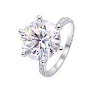 Fede Nuziale, Anelli Donna Eleganti 6 Griffe Rotonde 14x14 mm con Moissanite da 10 Ct Oro Bianco 14K Taglia 21