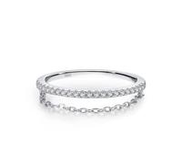 Fede nuziale, anello di fidanzamento da donna, semplice in argento, catena a doppio strato e fede nuziale, con zirconia cubica rotonda e argento 925, 56.5, Argento 925/1000, zirconia cubica
