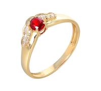 Fede Nuziale Anello Donna Oro Giallo 18K Ruby Creato in Laboratorio 4 Griffe Ovali con Rubino e Diamante da 0,30 CT Numero 9 Solido Non Placcato Popolare per Sorella Nozze Gioielli