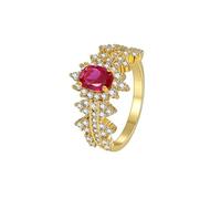 Fede Nuziale, Anello Eternity Elegante Oro Giallo 14K con Rosso Ovale Ruby Creato Taglia 8
