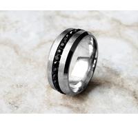 Fede Nuziale con Nera Cristalli Acciaio Inox Moda Gioielli 8mm Largo