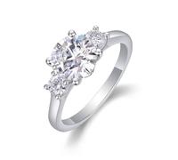 Fede nuziale da donna, anelli eternity, lisci e sottili, con moissanite rotonda da 2 carati, in argento e oro bianco/platino, V 1/2, Platino, Moissanite