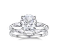 Fede nuziale da donna, anello per la mamma da donna, elegante 2 ct rotondo moissanite 2 anelli set oro bianco/platino 950, O 1/2, Platino 950, Moissanite