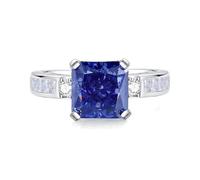 Fede nuziale da donna con pietra preziosa quadrata da 8 x 8 mm e moissanite 9 K/14 K/18 K oro bianco/Pt950 platino argento con padparadscha, 58 (18.5), Oro bianco 18 carati (750), Tanzanite Moissanite