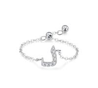 Fede nuziale da donna, gioielli da donna, anelli in oro bianco, catena regolabile con design dell'alfabeto arabo con moissanite rotonda in platino, taglia Q 1/2