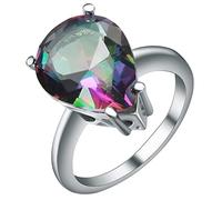 Fede nuziale da donna, in argento con zirconia cubica, multicolore, 4 griffe, con strass a goccia, ideale come regalo per San Valentino, N 1/2, Cristallo, Zirconia cubica