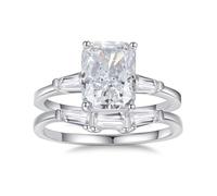 Fede nuziale da donna, per la migliore amica, elegante 2,5 ct, rettangolare, in moissanite, set di 2 anelli in oro bianco/platino 950, V 1/2, Platino 950, Moissanite