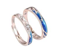 Fede nuziale da uomo, anello da donna, blu argento Sterling S925, stelle cave regolabile, popolare per coppia, unisex, per Natale, gioielli, Réglable, Argento Sterling S925, Nessuna pietra preziosa