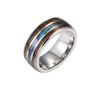 Fede nuziale da uomo in titanio con intarsio in legno, 8 mm, vestibilità comoda, promessa di fidanzamento, argento lucido blu al centro, anello da uomo unico alla moda, misura 10