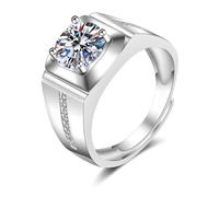 Fede nuziale da uomo personalizzabile per coppia oro bianco argento 14 carati diamante da laboratorio 4 artigli con pietra preziosa misura sorella per moglie fidanzamento gioielli, 55, Oro bianco 14