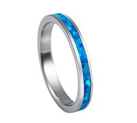 Fede nuziale impilabile in argento Sterling da 3 mm con opale blu creato