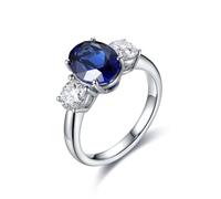 Fede nuziale in argento, graziosi anelli in argento Sterling con 3 pietre di zaffiro creato da 3,08 ct, S 1/2, Argento Sterling, Zaffiro sintetico