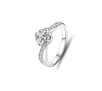 Fede nuziale in oro bianco delicato e semplice, con aureola e moissanite, set di gioielli da donna, T 1/2, Platino 950, Moissanite