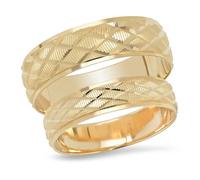 Fede Nuziale In Oro Giallo 14K Forma Diamante Unisex Per Lui E Per Lei 2 PC